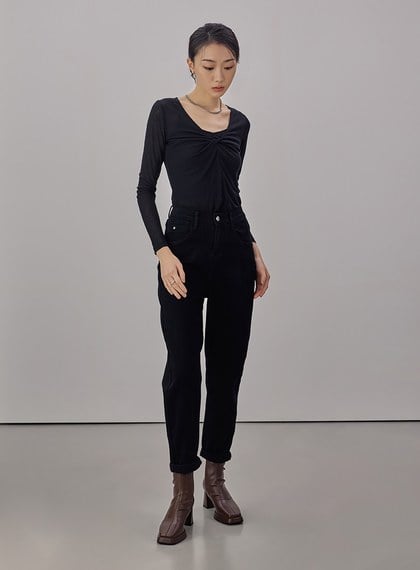 氣質扭結V領長袖上衣